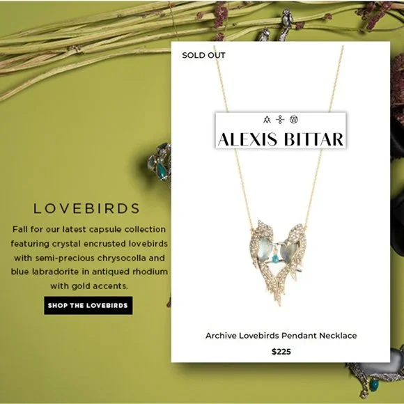 𝐀𝐋𝐄𝐗𝐈𝐒 𝐁𝐈𝐓𝐓𝐀𝐑 Labradorite & Crystal Love Birds Pendant Necklace - Picture 11 of 11